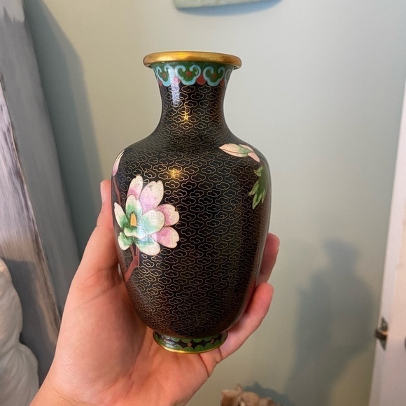 Vintage Black Cloisonné Vase - Picture 2 of 4